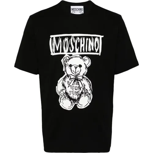 Schwarzes T-Shirt mit Logo-Print und Rundhalsausschnitt , Herren, Größe: 2XL - Moschino - Modalova