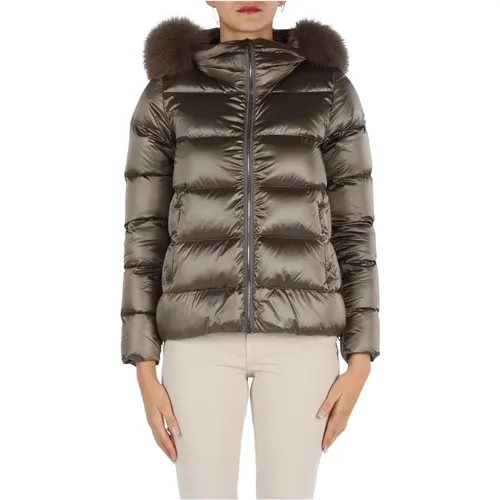 Short Quilted Jacket with Fur Detail , female, Sizes: S - Colmar - Modalova