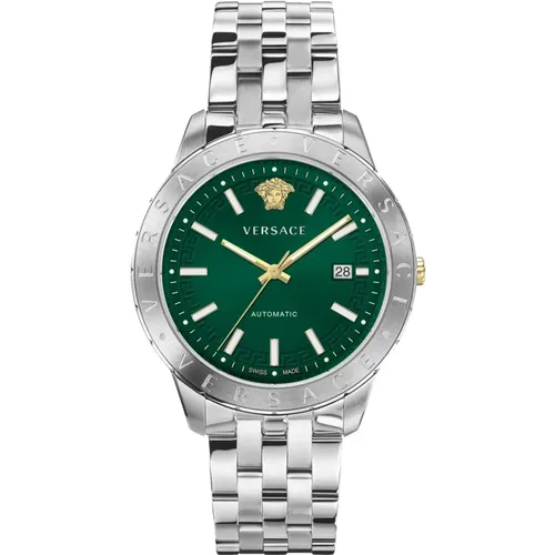 Automatic Watch with Date Window and Stainless Steel Bracelet , male, Sizes: ONE SIZE - Versace - Modalova