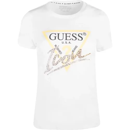 Kurzarm T-Shirt , Damen, Größe: S - Guess - Modalova