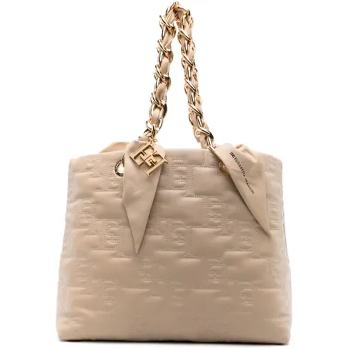 Stilvolle Sand Taschen Kollektion,Gesteppte Kettengriff Shopper Tasche - Elisabetta Franchi - Modalova