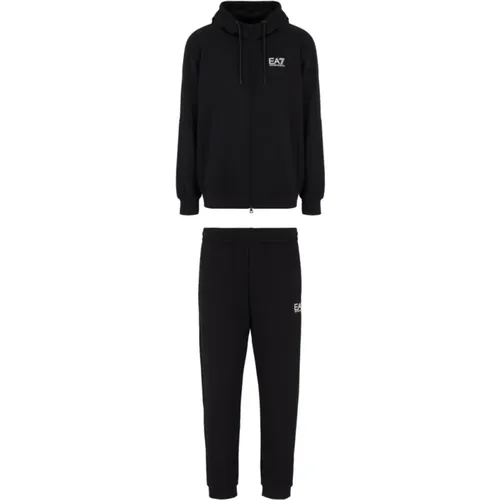 Schwarzes Baumwoll-Hoodie-Jogger-Set - Emporio Armani EA7 - Modalova