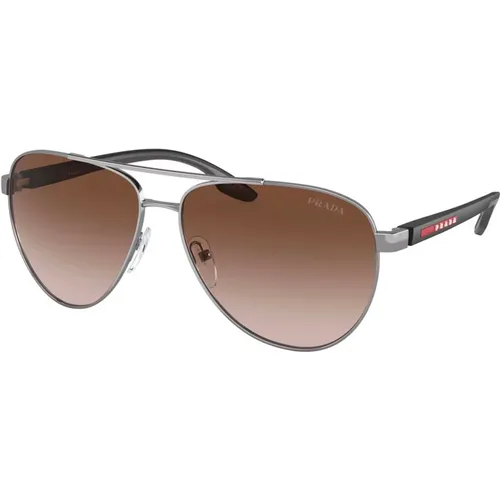 Linea Rossa Sunglasses Ruthenium/Brown Shaded , male, Sizes: 61 MM - Prada - Modalova