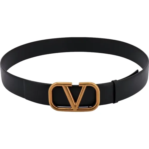 Leather Belt with VLogo Buckle , male, Sizes: 100 CM, 90 CM, 85 CM, 110 CM, 95 CM - Valentino Garavani - Modalova