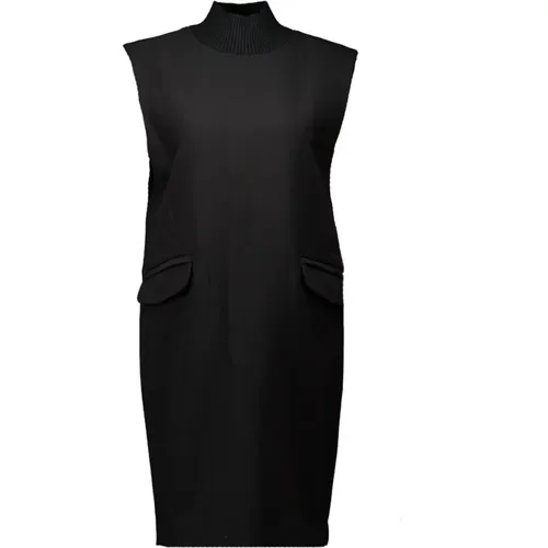 Schwarzes Midi Kleid mit Stehkragen und Taschen , Damen, Größe: S - Co'Couture - Modalova