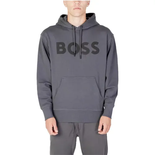 Mens Grey Hooded Sweatshirt , male, Sizes: S, L, XL, M - Hugo Boss - Modalova