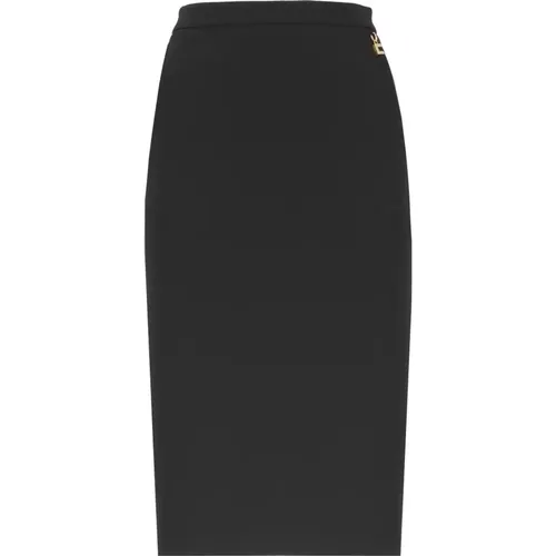 Crêpe Skirt with Logo Charm , female, Sizes: S, M, L - Elisabetta Franchi - Modalova