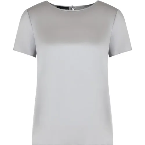 Seidensatin Bluse Runder Ausschnitt Kurzarm , Damen, Größe: L - Emporio Armani - Modalova