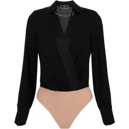 Crossover Georgette Body Shirt mit Seidenkragen , Damen, Größe: XL - Elisabetta Franchi - Modalova