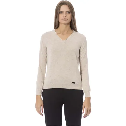 V-Neck Ribbed Knit Sweater , Damen, Größe: S - Baldinini - Modalova