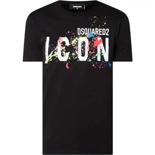 Icon Splatter Cool Schwarzes T-Shirt , Damen, Größe: XL - Dsquared2 - Modalova