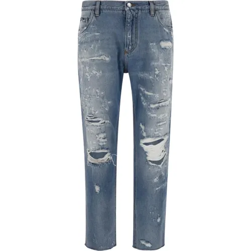 Ultimative Coole und Edgy Ripped Straight Jeans für Männer - Dolce & Gabbana - Modalova