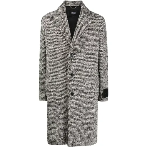 White Wool Blend Bouclé Coat , male, Sizes: L - Versace - Modalova