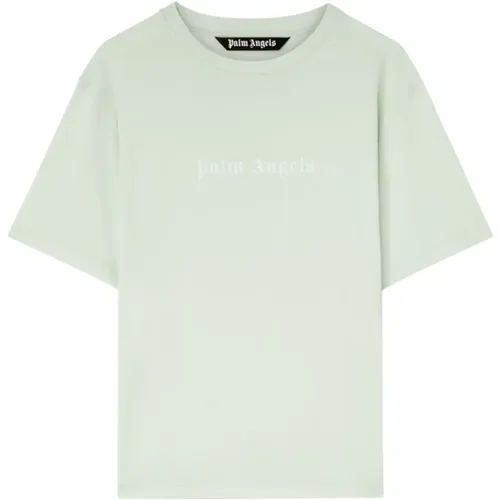Grünes Logo-Print Crew Neck T-Shirt , Herren, Größe: M - Palm Angels - Modalova