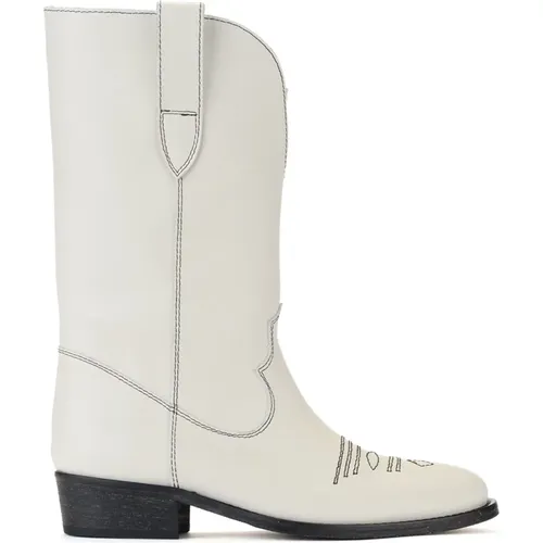 Leather Texano Boots with Black Stitching , female, Sizes: 4 UK, 6 UK - Via Roma 15 - Modalova