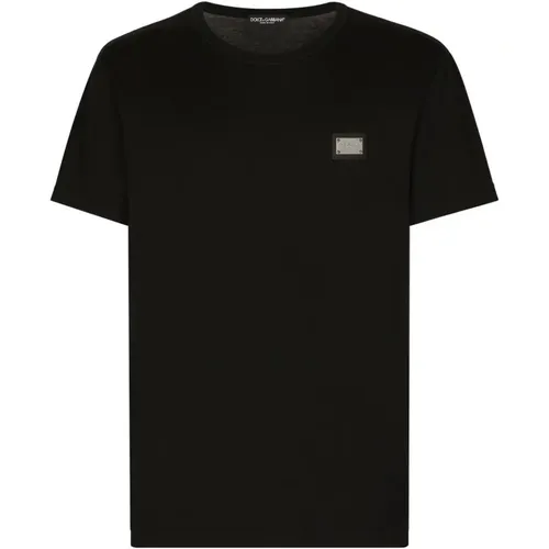 T-Shirt mit Marken-Tag , Herren, Größe: 2XL - Dolce & Gabbana - Modalova