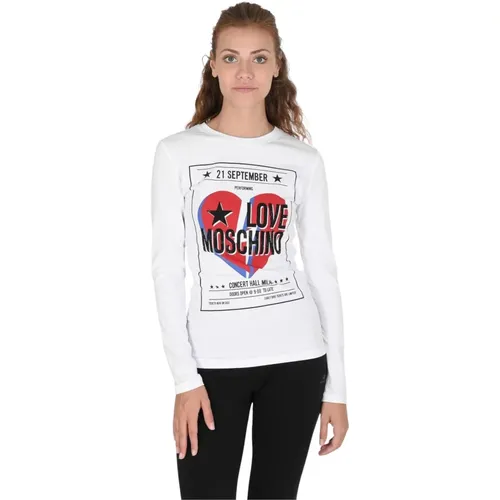 Weiße Baumwoll-Spandex-T-Shirt , Damen, Größe: M - Love Moschino - Modalova