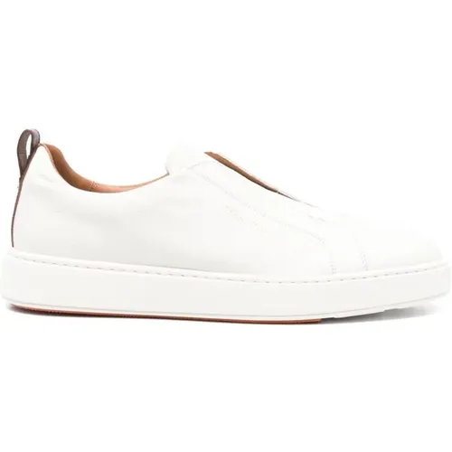 Beige Leder Slip-On Sneakers , Herren, Größe: 40 EU - Santoni - Modalova