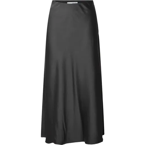 Satin Midi Rock - Vulkanasche , Damen, Größe: S - Selected Femme - Modalova