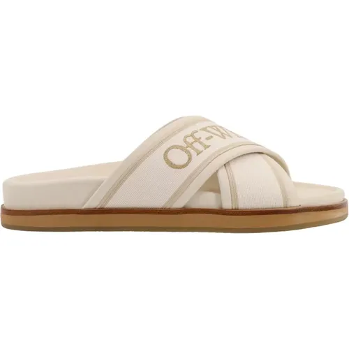 Logoed Leather Sandals , female, Sizes: 4 UK, 3 UK, 5 UK, 6 UK - Off White - Modalova