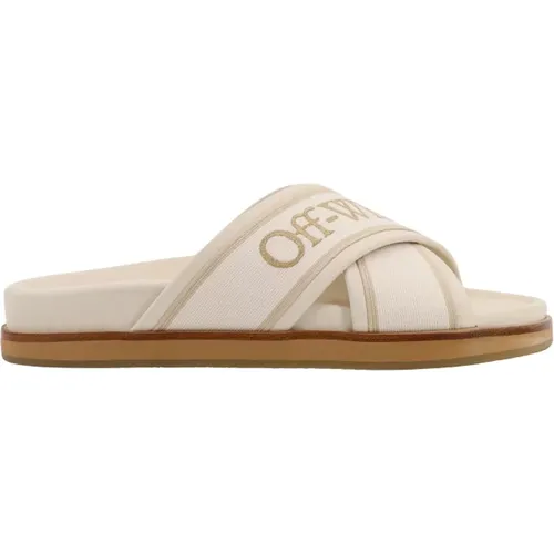 Logoed Leather Sandals , female, Sizes: 4 UK - Off White - Modalova
