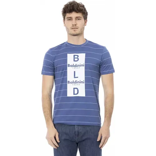 Trendiges Blaues Baumwoll-T-Shirt, Kurzarm, Frontdruck , Herren, Größe: S - Baldinini - Modalova