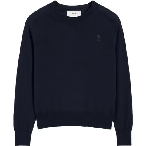 Navy Wollpullover , Herren, Größe: M - Ami Paris - Modalova