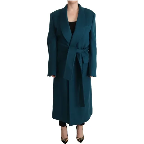 Blau Grüner Wollmantel mit langen Ärmeln - Dolce & Gabbana - Modalova
