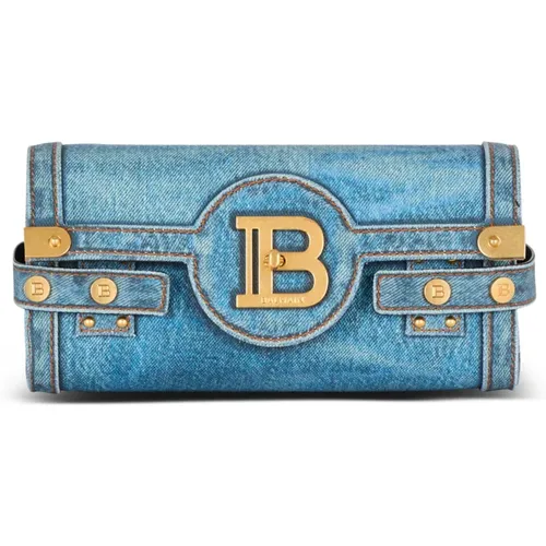 B-Buzz Pouch 23 in denim print canvas , female, Sizes: ONE SIZE - Balmain - Modalova