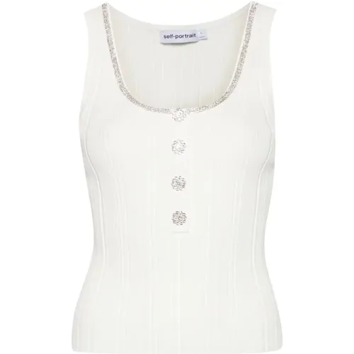 Crystal-Trim Ribbed Tank Top , female, Sizes: M, L - Self Portrait - Modalova