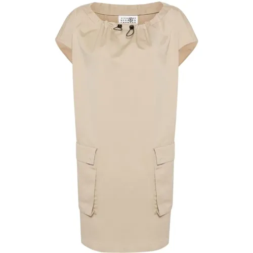 Gabardine Mini Dress with Gathered Neck , female, Sizes: M, S - MM6 Maison Margiela - Modalova