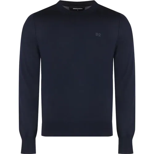 Gerippter Woll-Crew-Neck-Pullover , Herren, Größe: S - Dsquared2 - Modalova