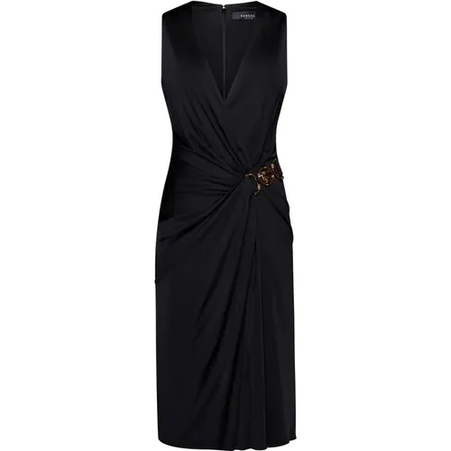 Schwarzes V-Ausschnitt Kleid - Versace - Modalova