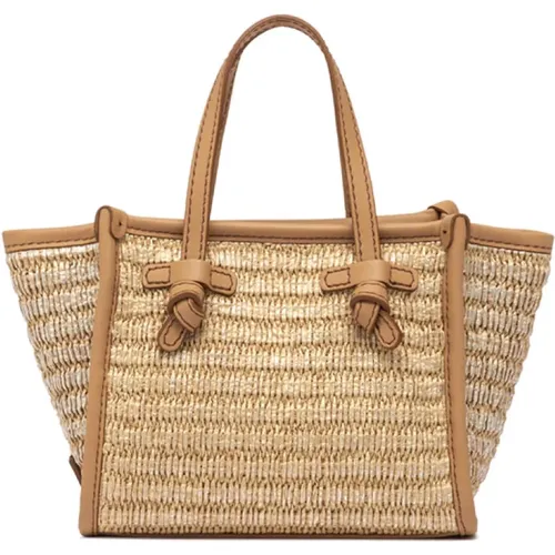 Straw-effect handbag with leather profiles , female, Sizes: ONE SIZE - Gianni Chiarini - Modalova