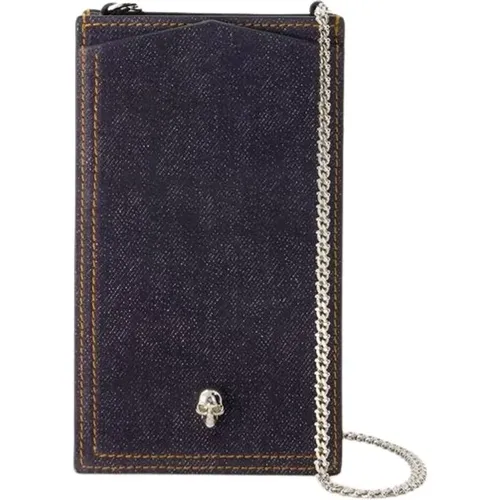 Skull Leather Denim Phone Case , female, Sizes: ONE SIZE - alexander mcqueen - Modalova