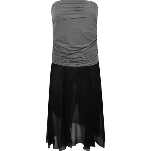 Schwarzes Midi-Kleid mit Jersey-Chiffon-Rock - TORY BURCH - Modalova