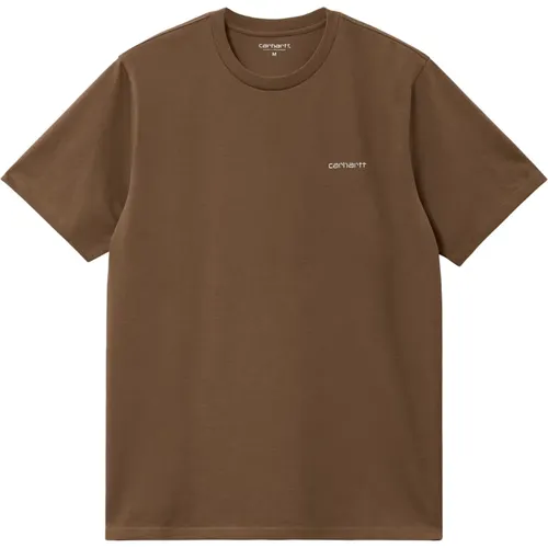 Braunes Logo T-Shirt aus leichtem Baumwolljersey , Herren, Größe: L - Carhartt WIP - Modalova