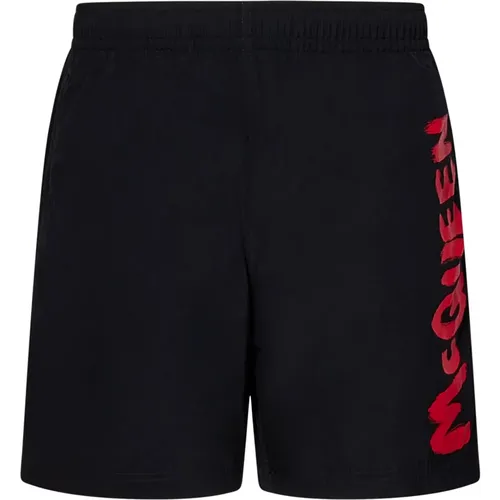 Schwarze Badehose mit rotem Logo - alexander mcqueen - Modalova