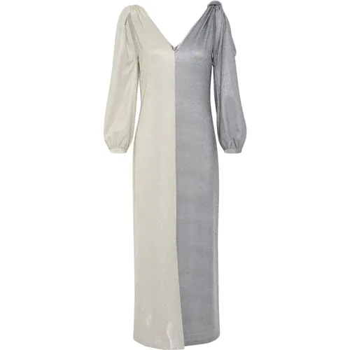 Silver Long Dress with Puff Sleeves , female, Sizes: XL, M, 2XL, L, XS, 2XS, S - Karen by Simonsen - Modalova