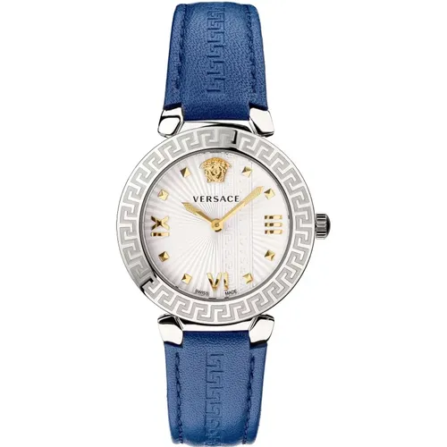 Ikonic Greca Lederarmband Blaue Uhr - Versace - Modalova
