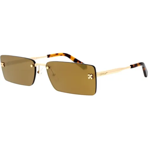 Goldene Metall-Sonnenbrille mit Verspiegelten Gläsern und Blatt-Detail - Off White - Modalova