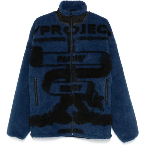 Blau/Schwarze Fleecejacke Hoher Kragen , Herren, Größe: L - Y/Project - Modalova