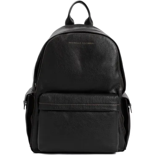 Leather Bucket Backpack , male, Sizes: ONE SIZE - BRUNELLO CUCINELLI - Modalova