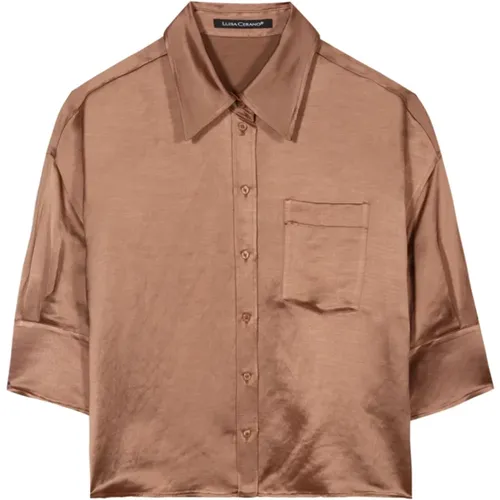 Glänzende Bluse aus Leinen-Viskose-Mix mit Faltenärmeln , Damen, Größe: S - LUISA CERANO - Modalova