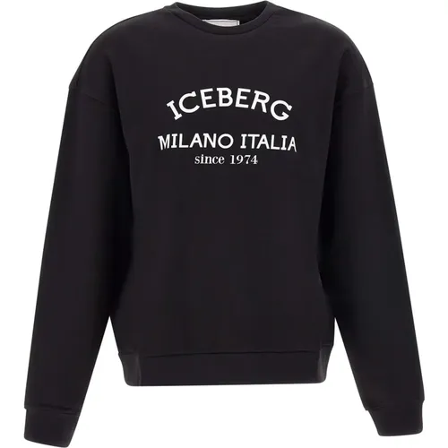 Schwarzer Baumwoll-Rundhalsausschnitt-Sweatshirt , Herren, Größe: L - Iceberg - Modalova