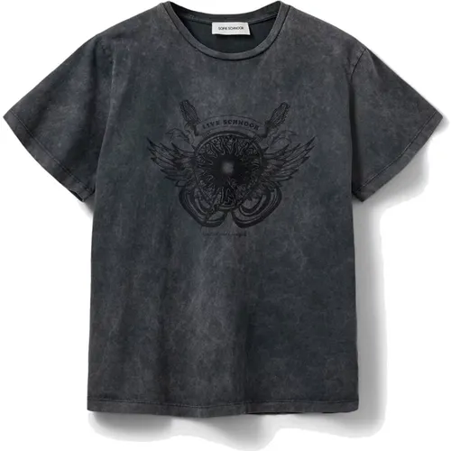 Gewaschenes Schwarzes T-Shirt mit Smart Print - Sofie Schnoor - Modalova