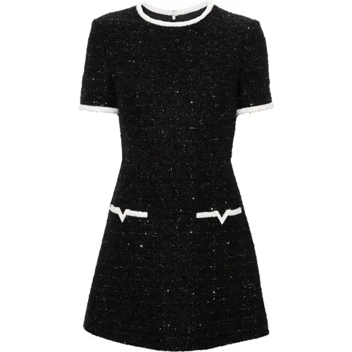 Schwarzes Tweed Lurex Kleid mit VLogo-Details - Valentino - Modalova