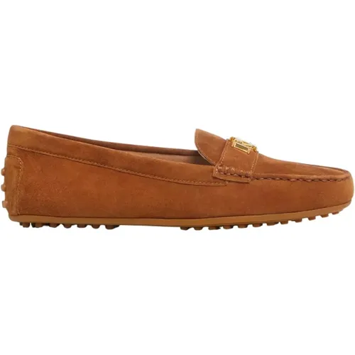 Wildleder-Loafer mit Metalllogo , Damen, Größe: 39 1/2 EU - Ralph Lauren - Modalova