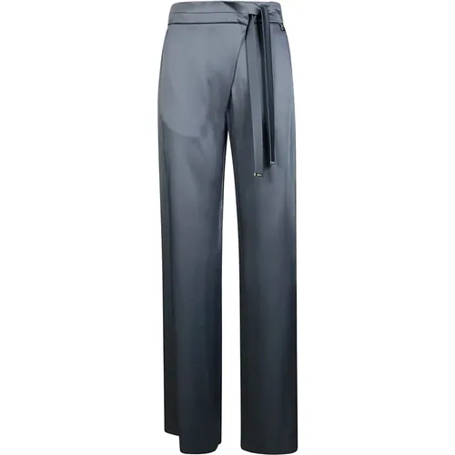 Asymmetric Satin Wide Leg Pants , female, Sizes: S, 2XS, XS - Herno - Modalova