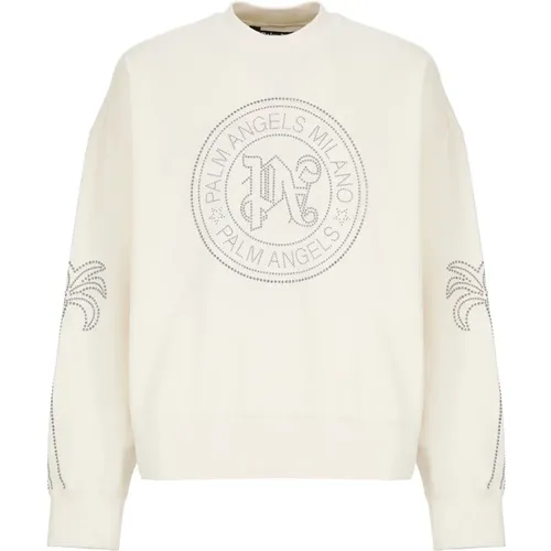 Studded Crewneck Sweatshirt with Studs , male, Sizes: M, S, L - Palm Angels - Modalova